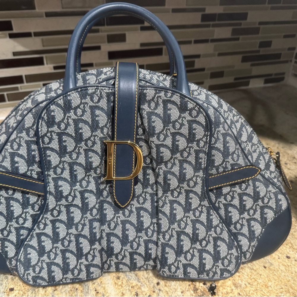 Dior Trotter Double Saddle Dome Blue Oblique Handbag